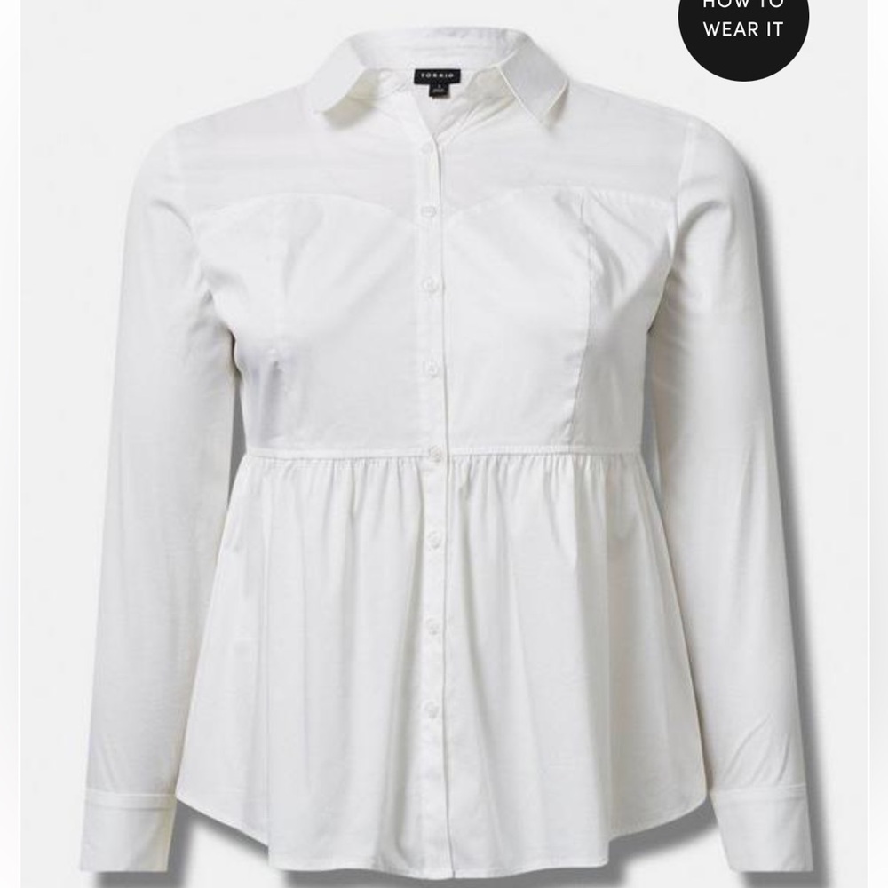 Torrid Poplin Corset Detail Smocked Back Button Up Shirt 2X